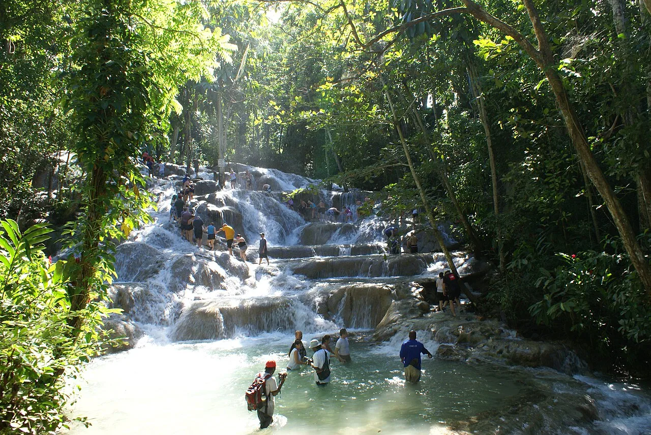 The terraced waterfall at Dunn's River Falls in Ocho Rios