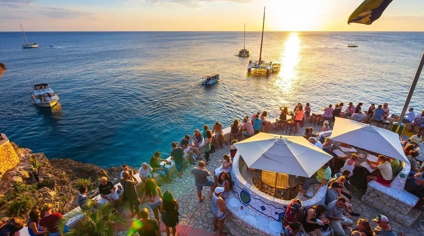 Negril's West End cliffs glowing at sunset